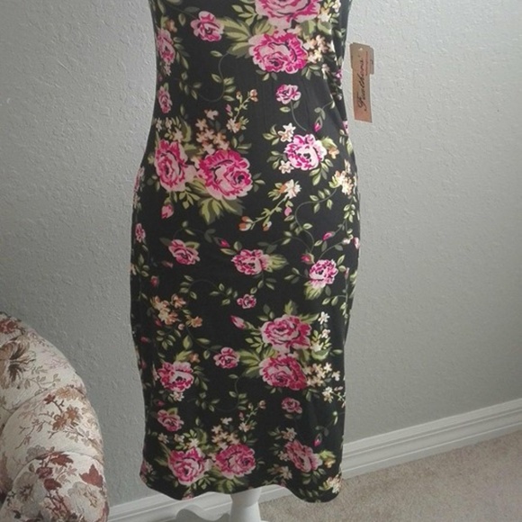 FLORAL PRINT MOCK NECK BLACK MID DRESS ANASTASIA - Picture 3 of 8